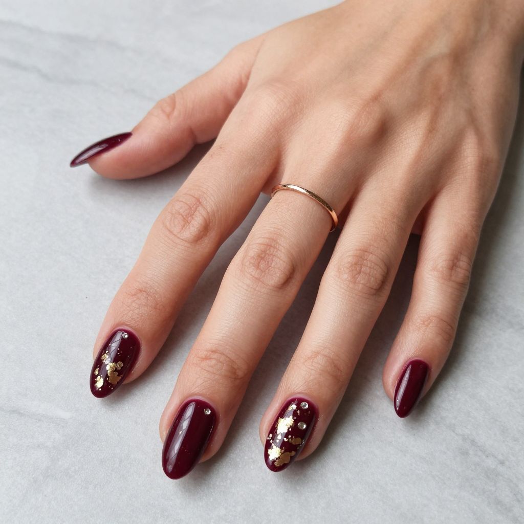 Deep Burgundy with Gold Leaf Details