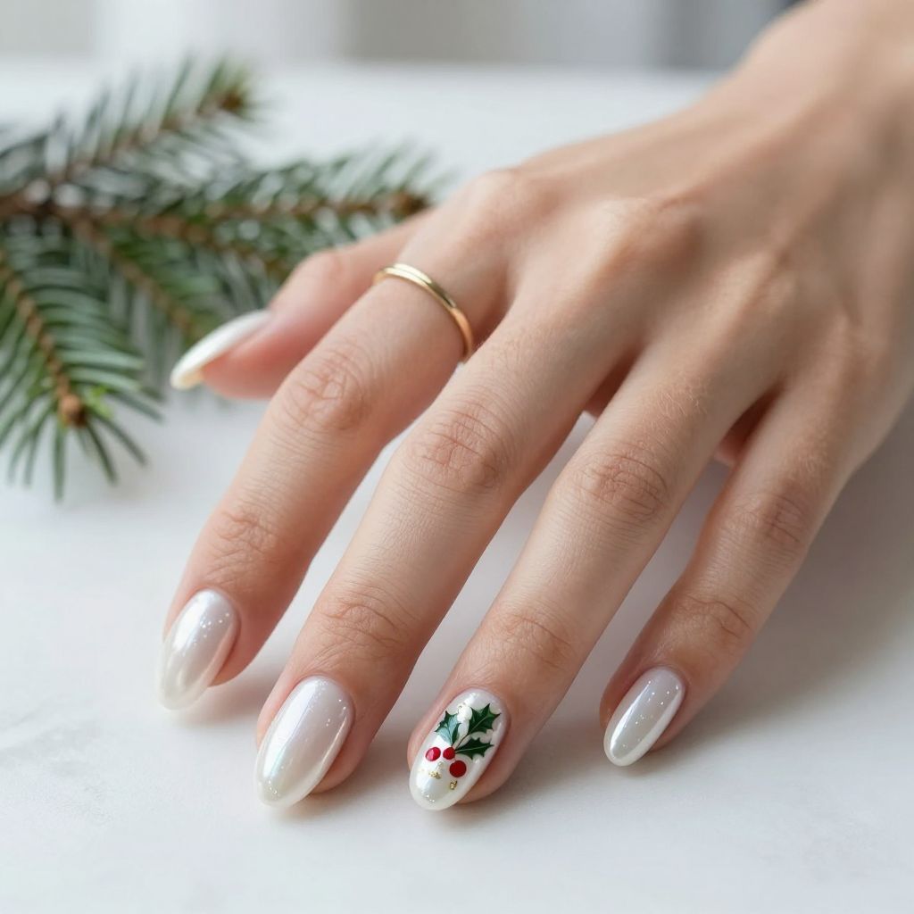 White Pearl with Subtle Holly Accent
