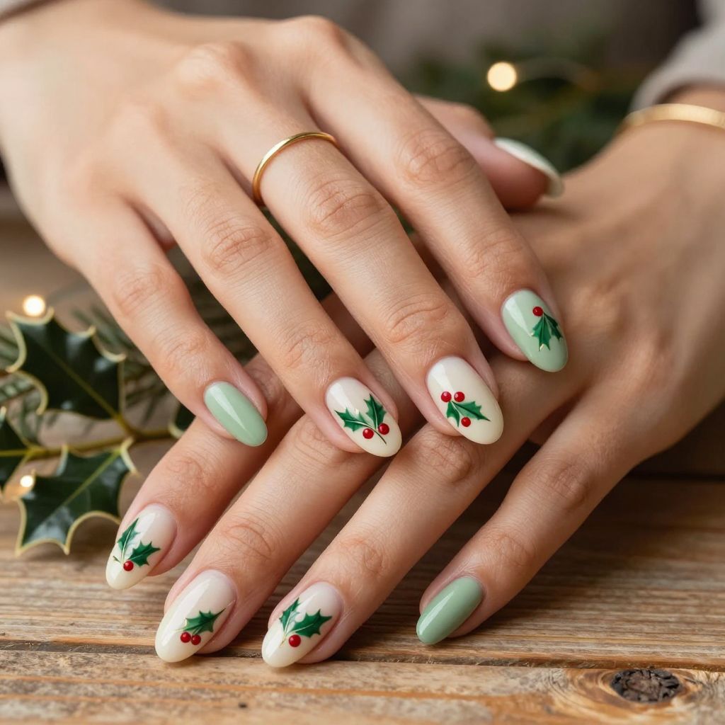 Holly Leaf Green with Red Berries