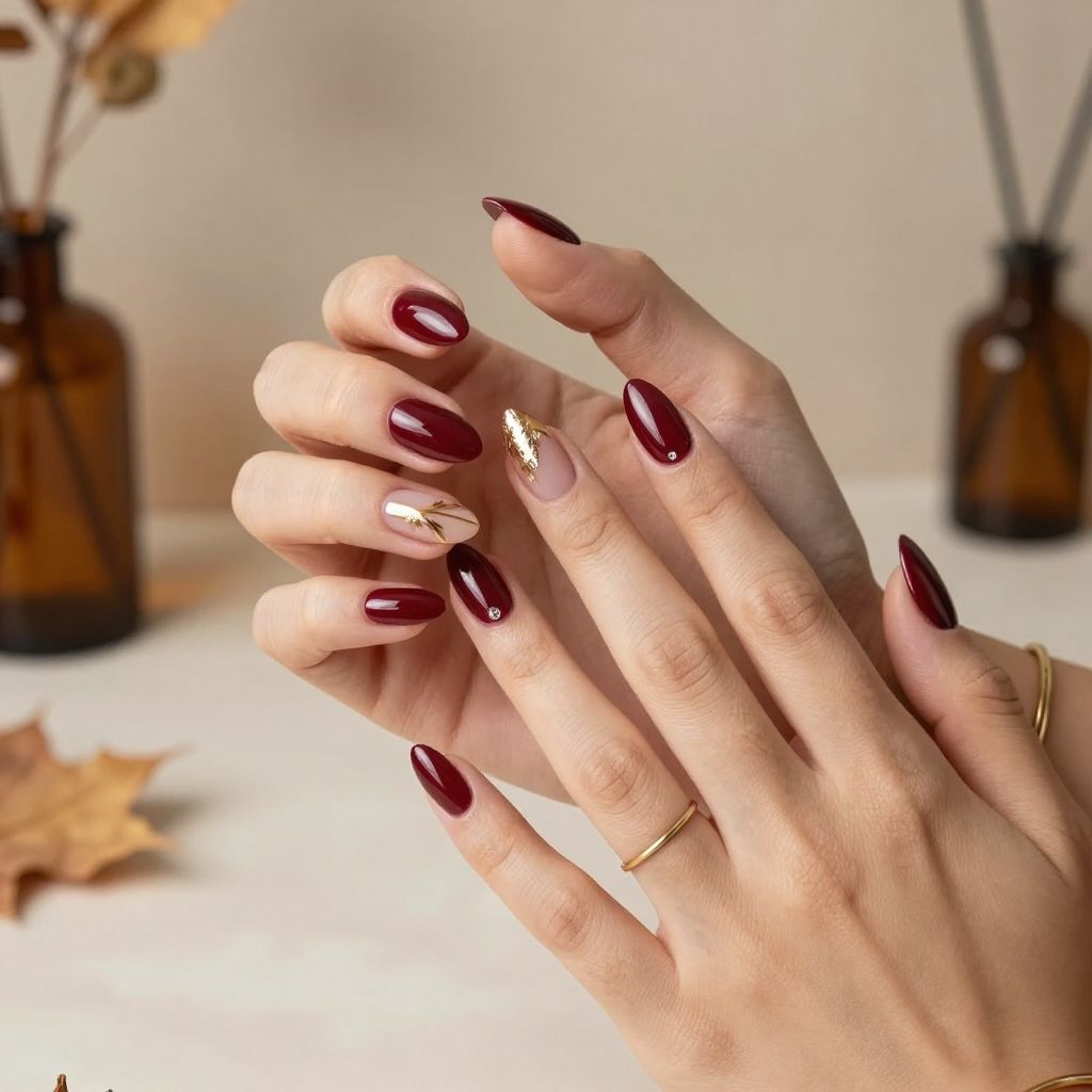 Deep Burgundy with Gold Leaf Accents