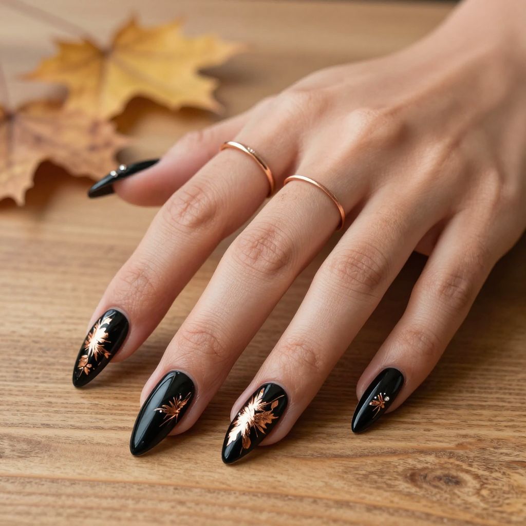 Black with Metallic Copper Leaf Work