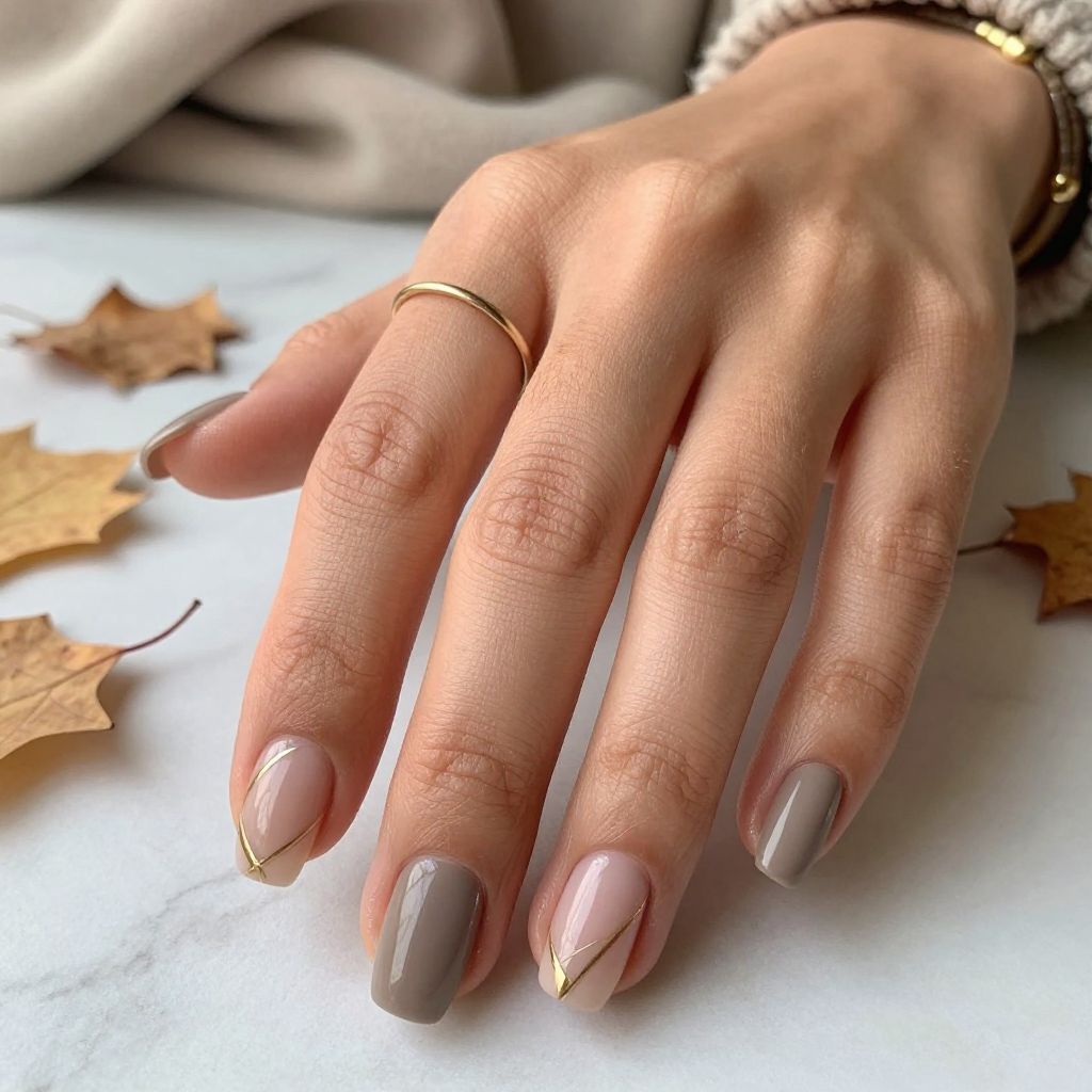 Taupe with Thin Gold Negative Space Lines