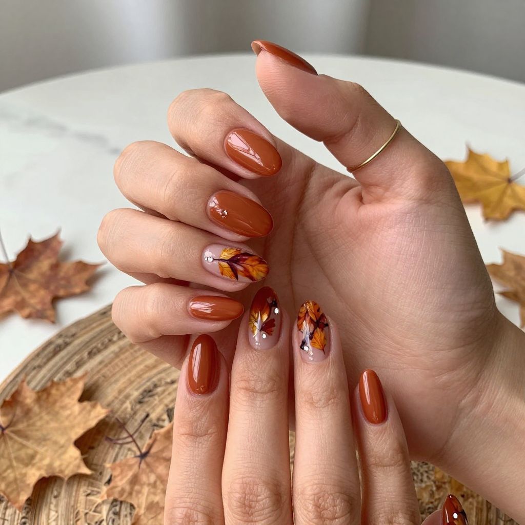 Terracotta with Hand-Painted Autumn Leaves