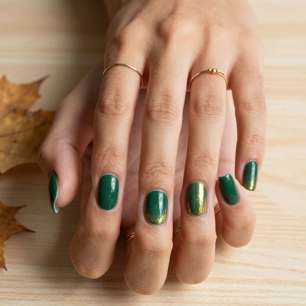 Forest Green with Glitter Gradient Tips