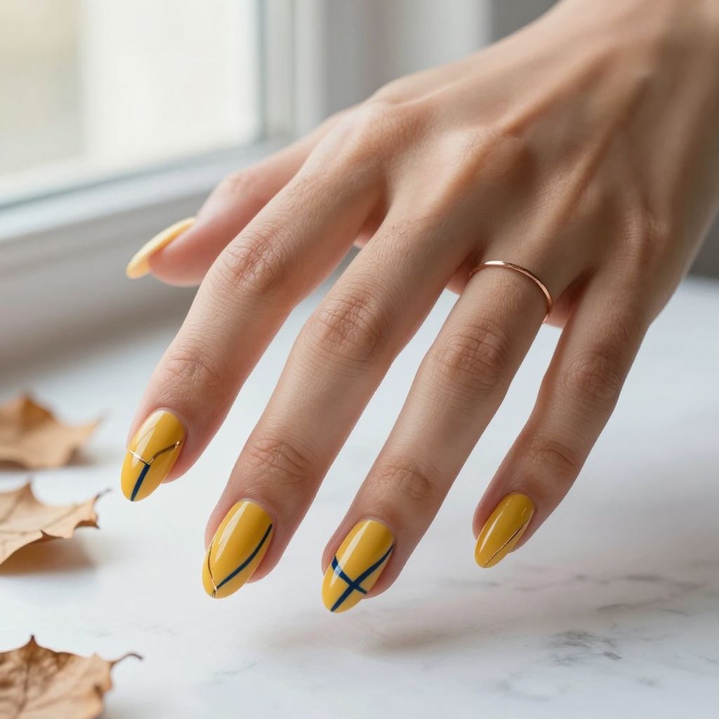 Mustard Yellow with Navy Geometric Lines