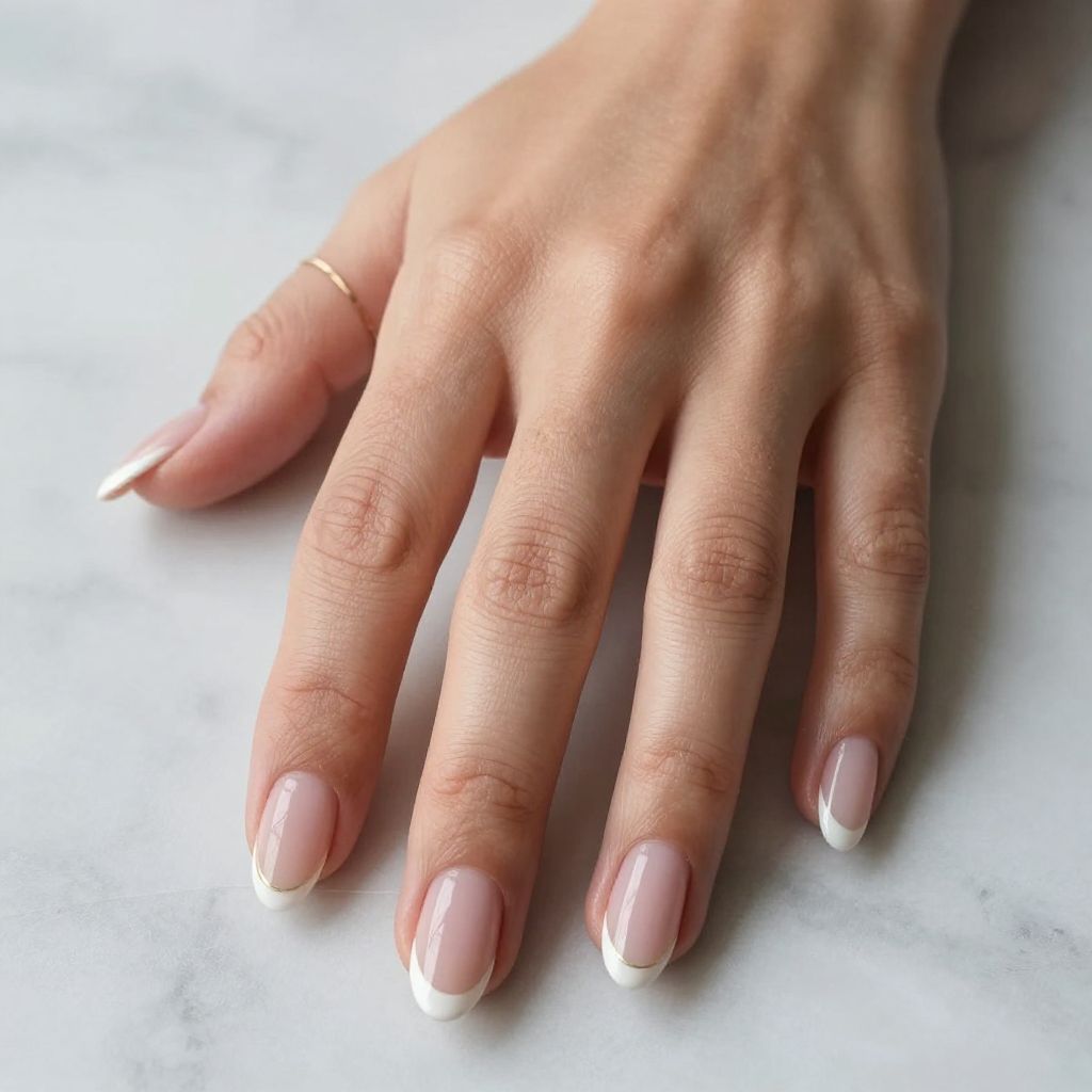 Classic White French Tips on Almond Nails