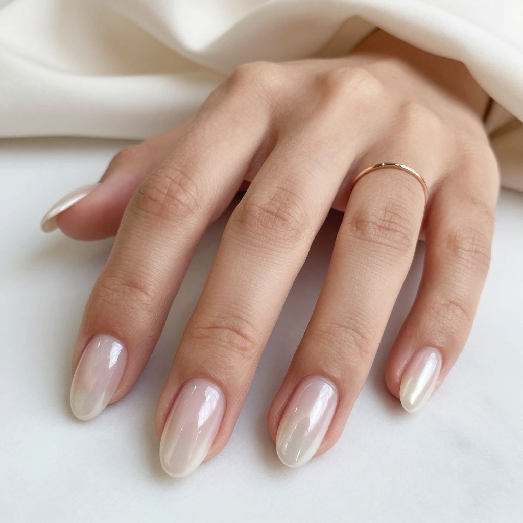 Nude Gradient French Tips with Pearl Finish