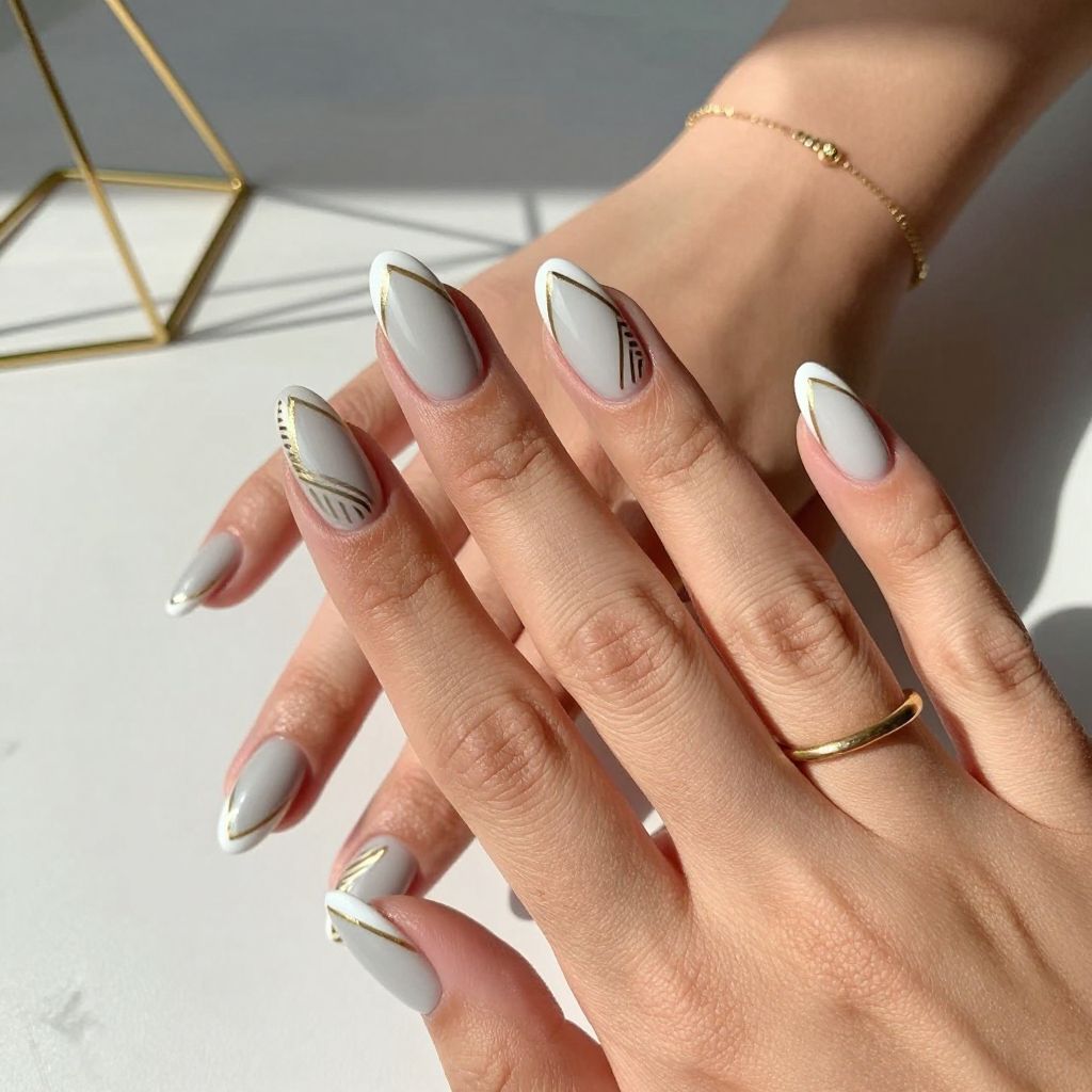Art Deco French Tips with Geometric Details
