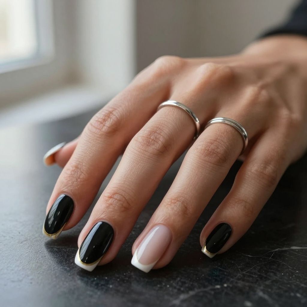 Black and White Contrast French Tips