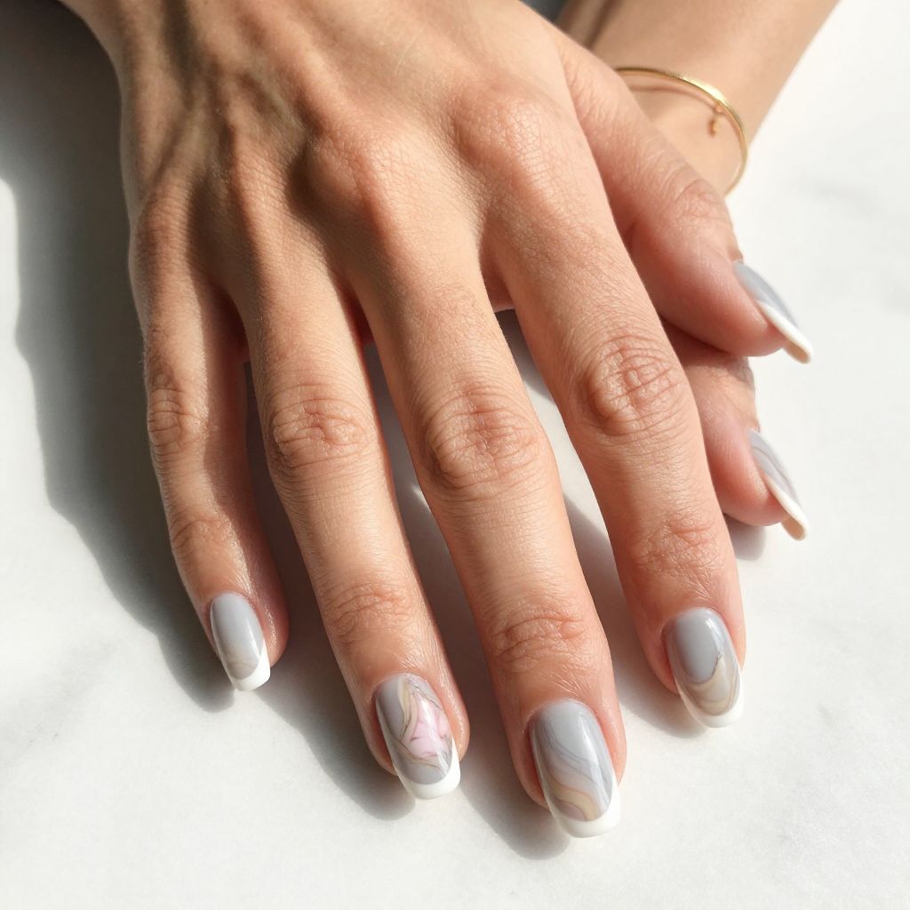 Marble French Tips with Swirled Details
