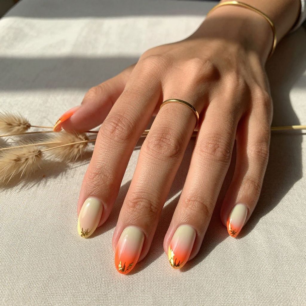 Colorful French Tips in Sunset Tones