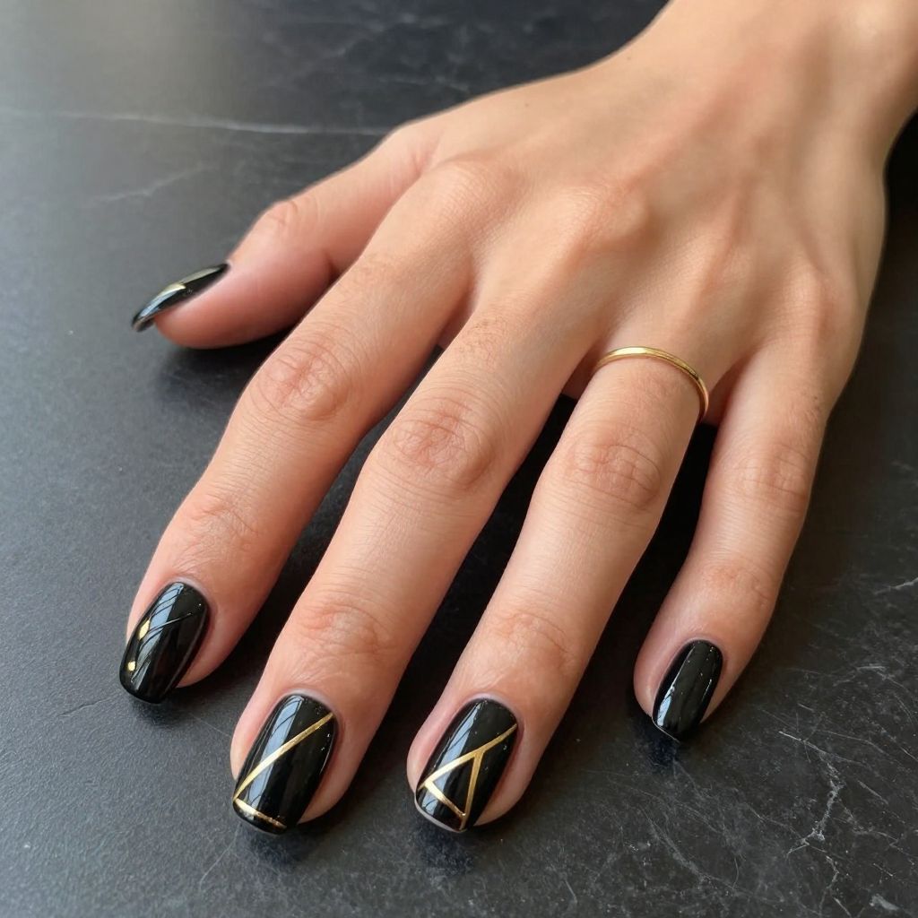 Black and Gold Geometric Nails