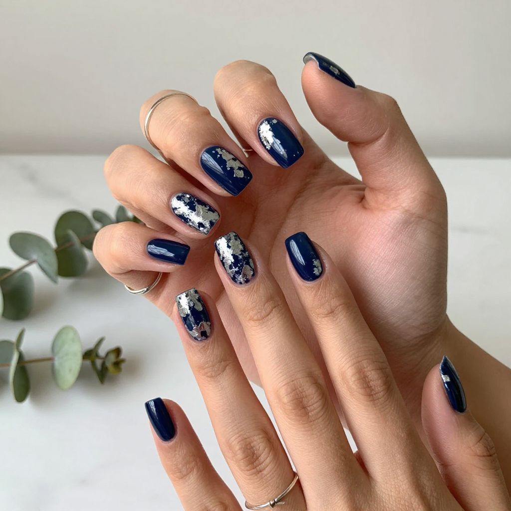 Deep Navy with Silver Foil