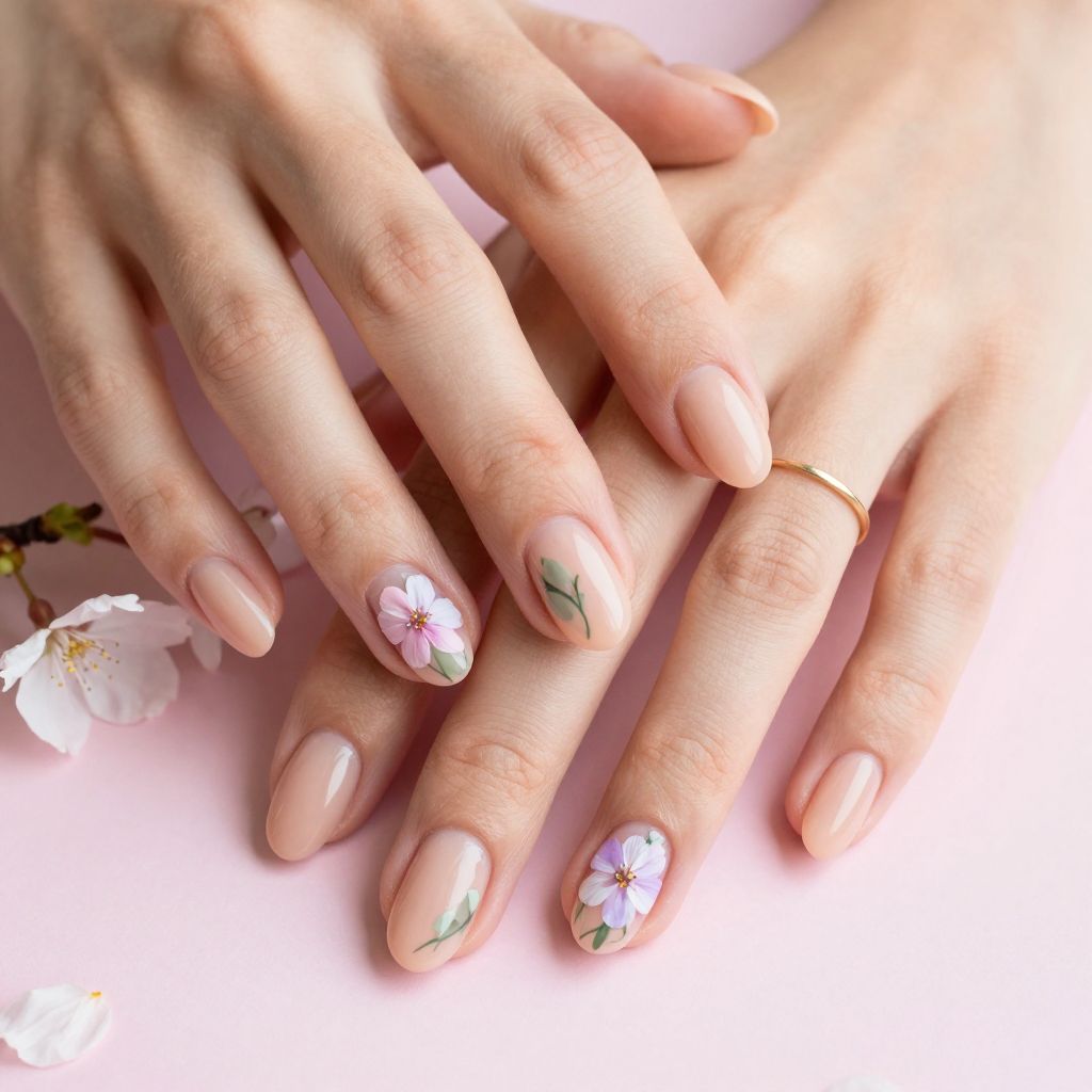 Peachy Nude with Delicate Flowers