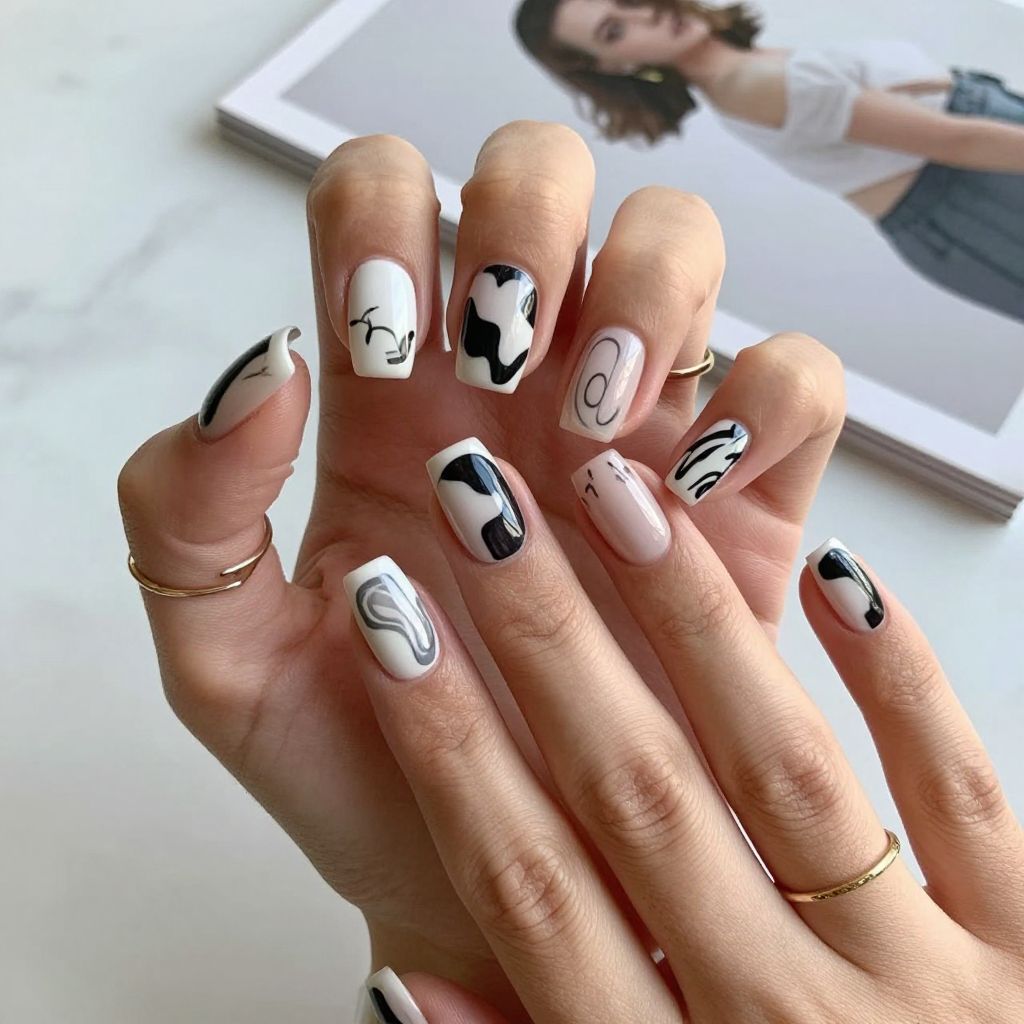 White Graphic Nail Art