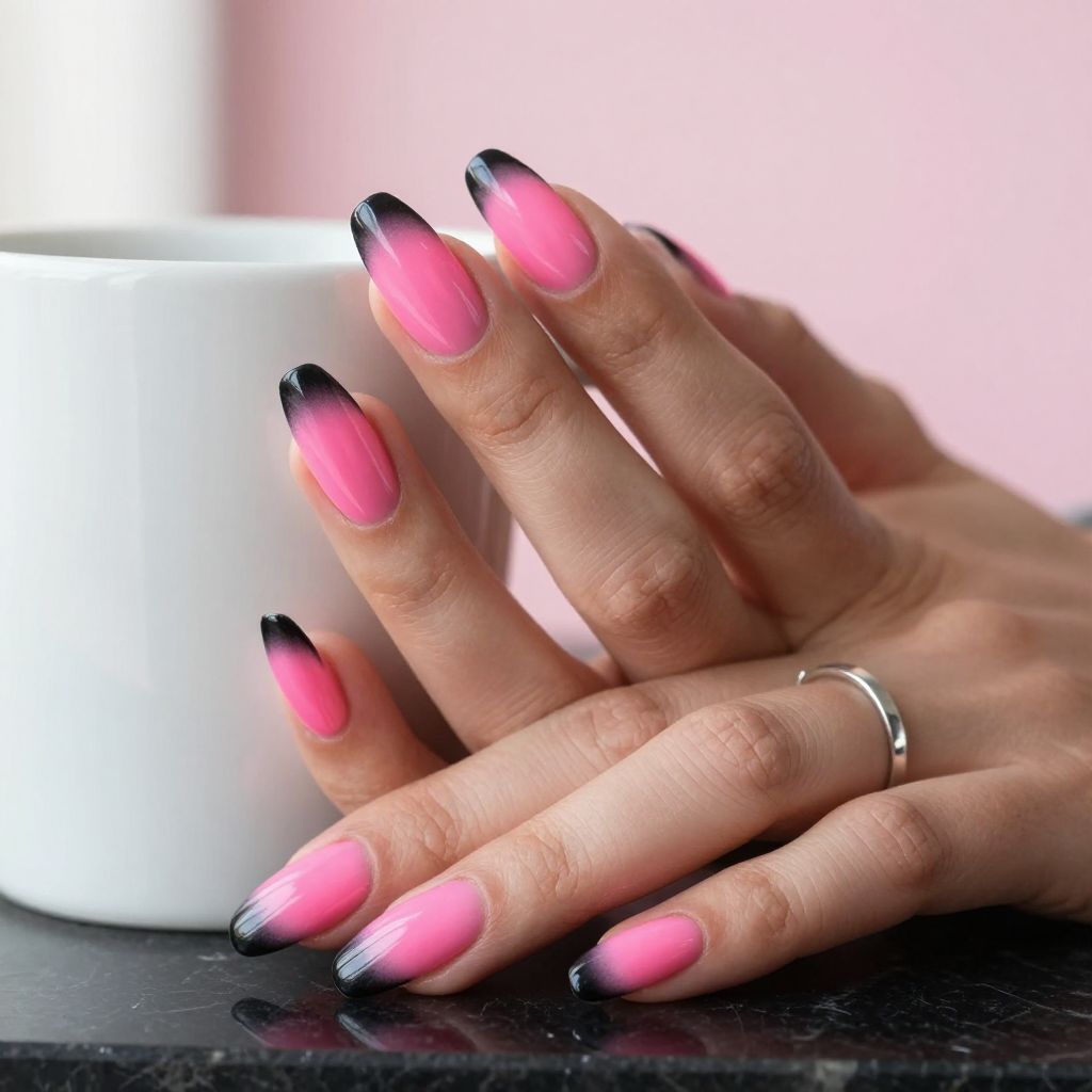 Neon Pink Gradient with Black Tips