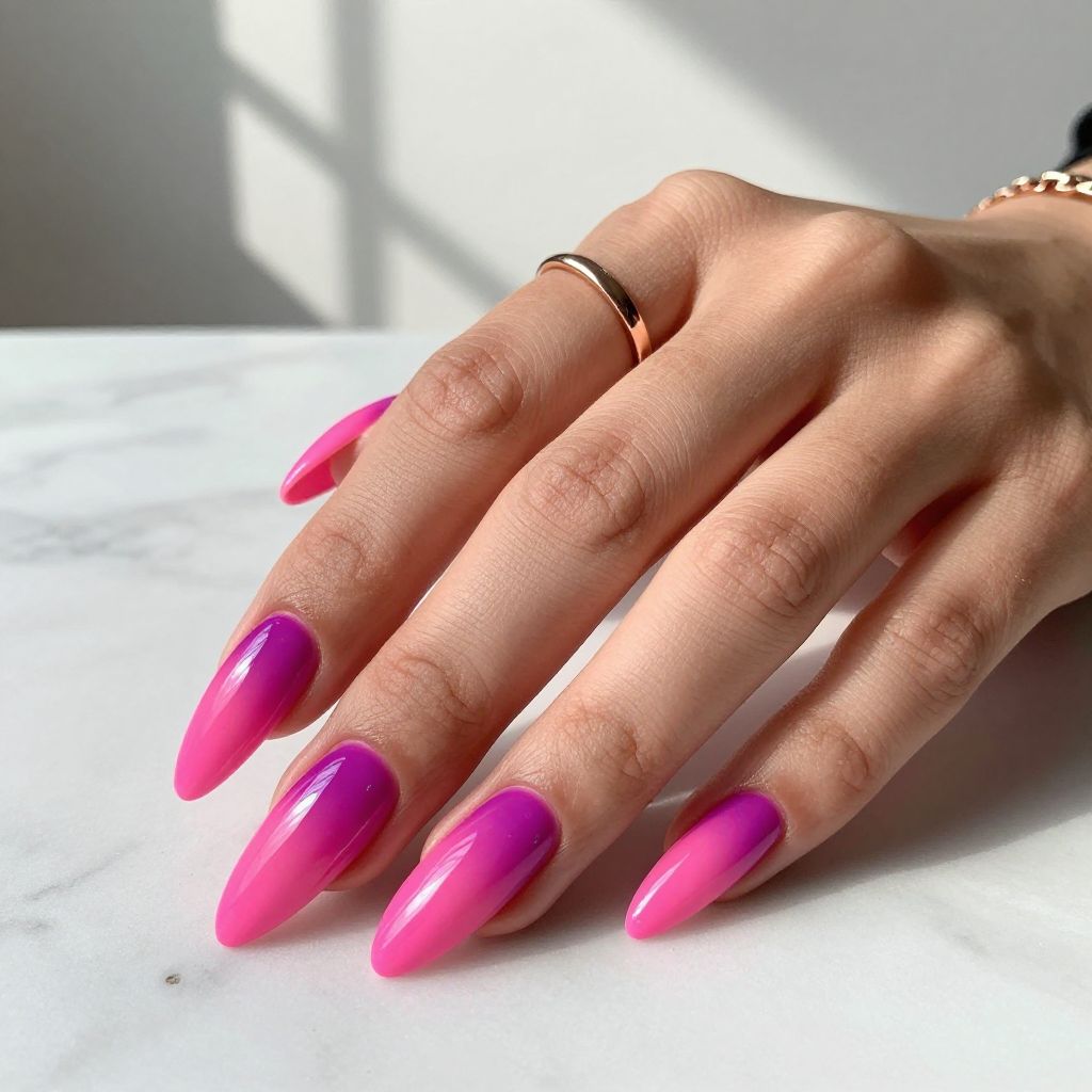 Hot Pink Ombre Coffin Nails