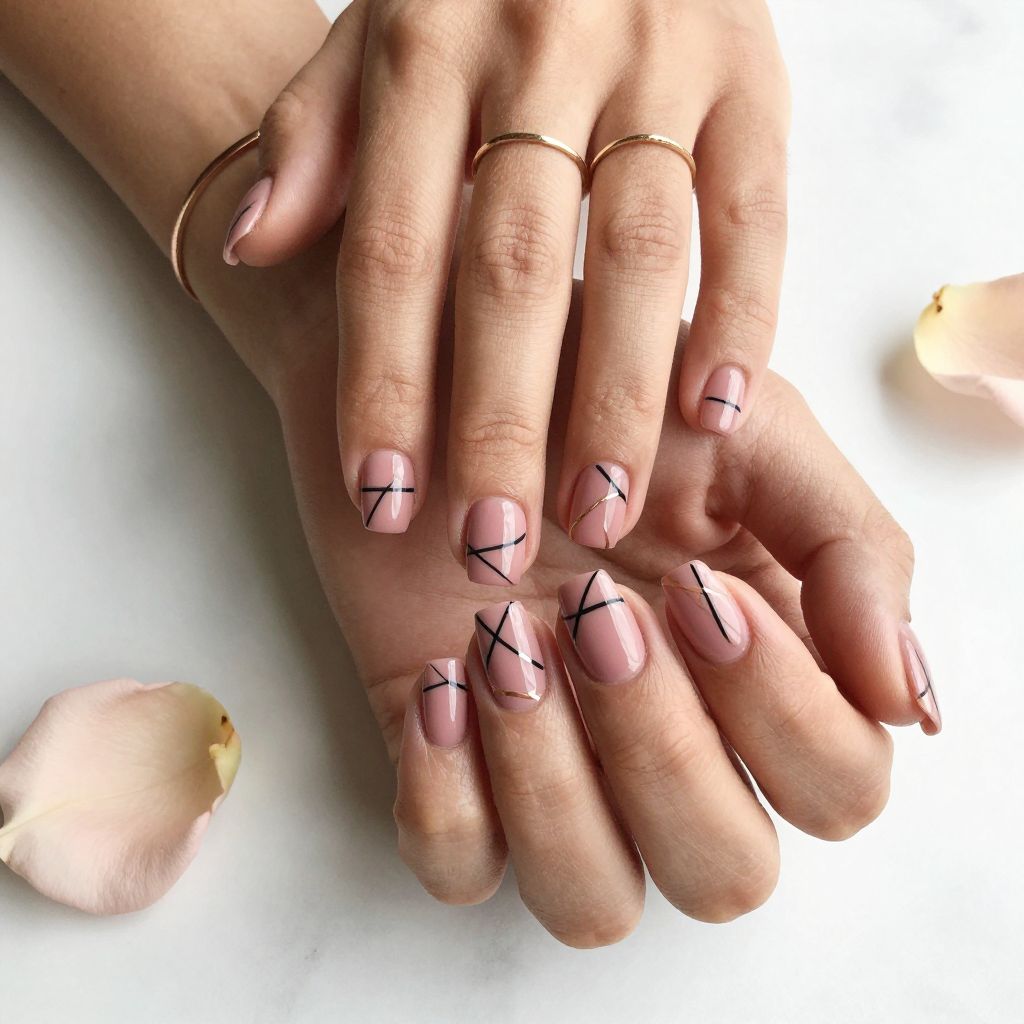 Dusty Rose Geometric Art Nails