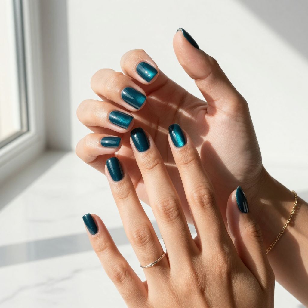 Deep Teal Cat Eye Nails