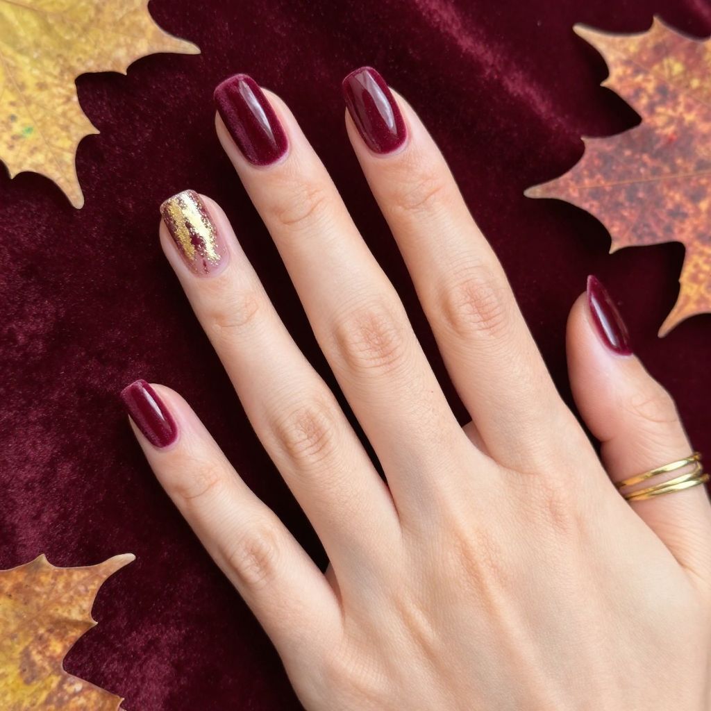 Burgundy Velvet Texture Nails