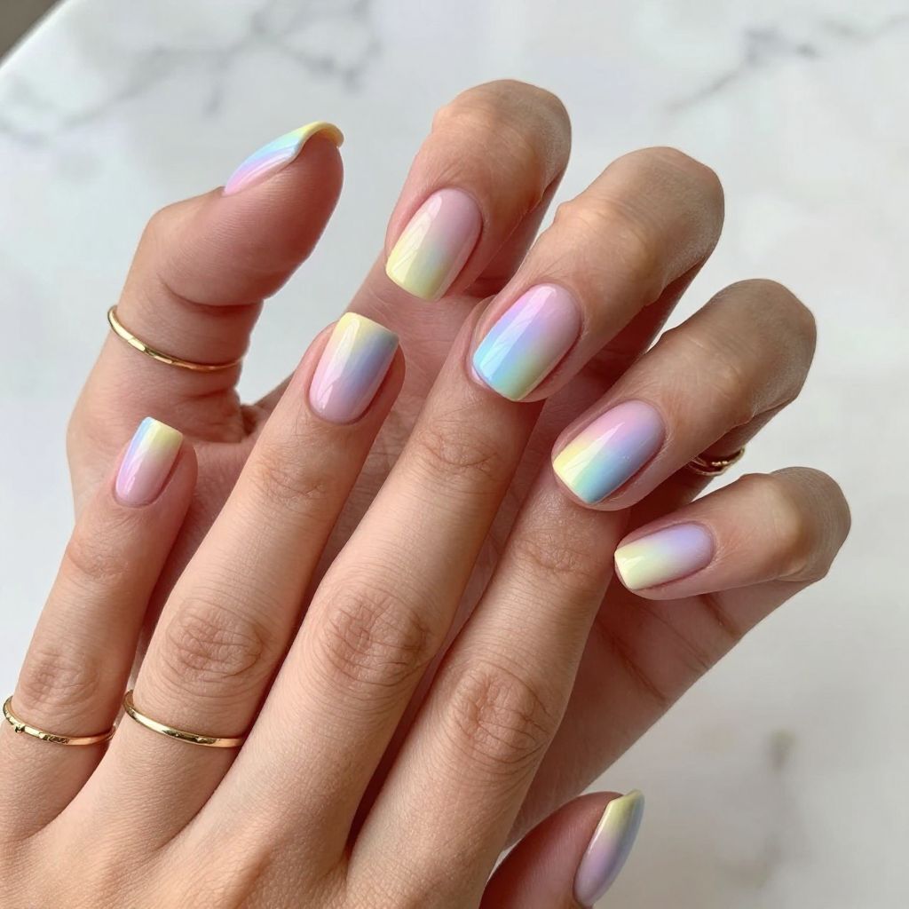 Pastel Rainbow Gradient Square Nails