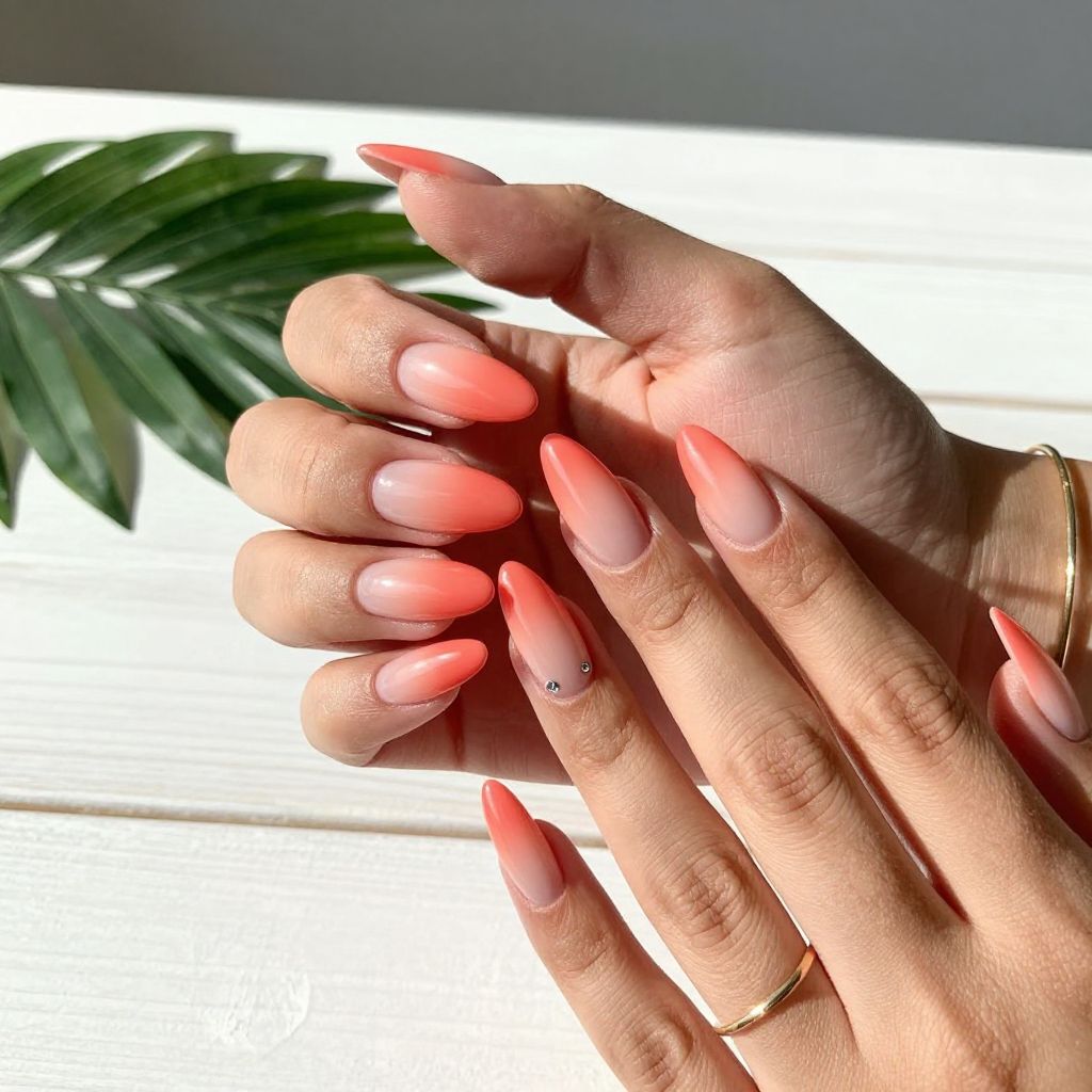 Coral Ombre Stiletto Nails