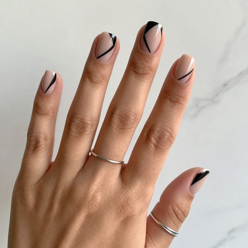 Black Negative Space Geometric Nails