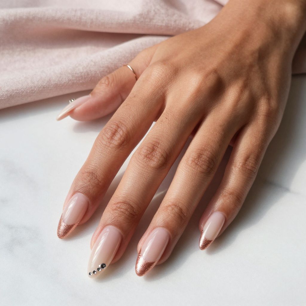 Rose Gold Glitter Ombre Almond Nails
