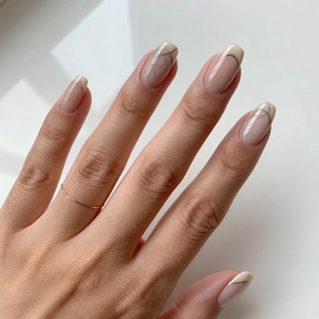 Nude Marble Coffin Nails