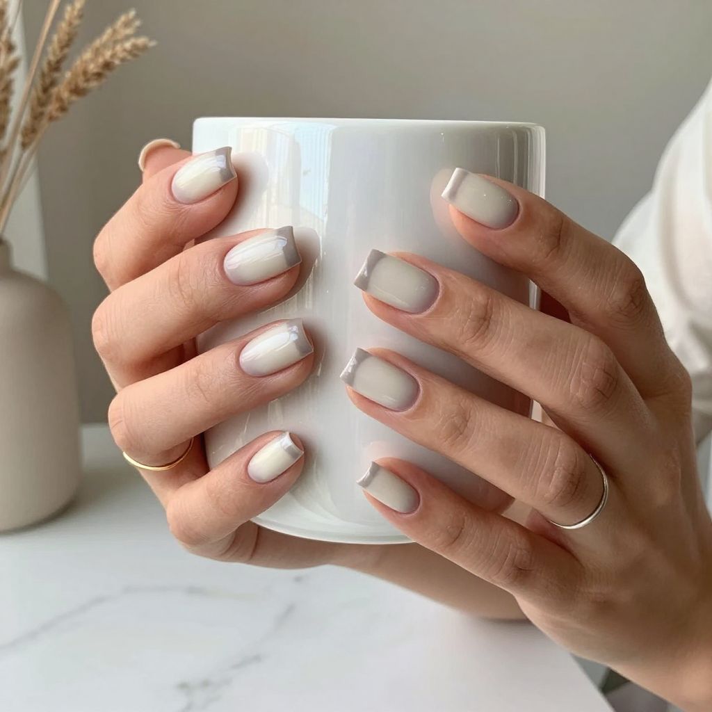 Ivory with Subtle Shadow Nail Gradient