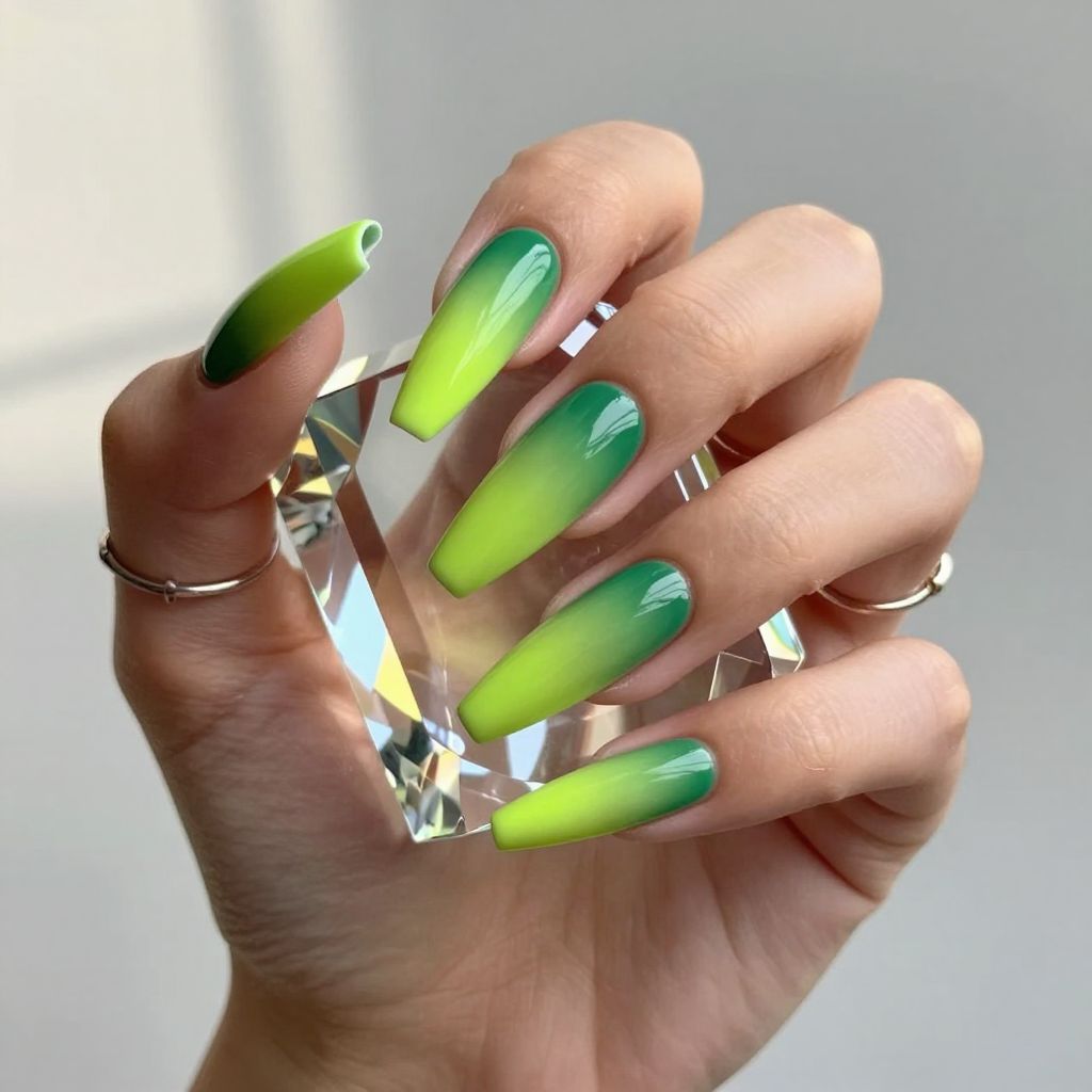 Electric Lime Ombre Stiletto Nails