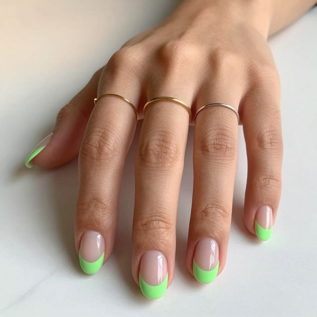 Neon Mint Green Geometric Half Moon Nails