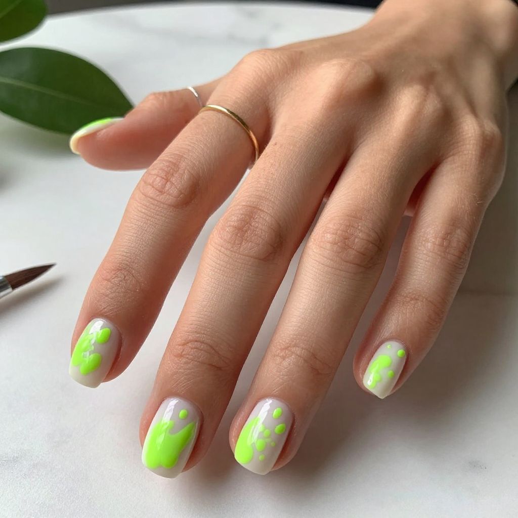 Neon Green Splatter Paint Nails