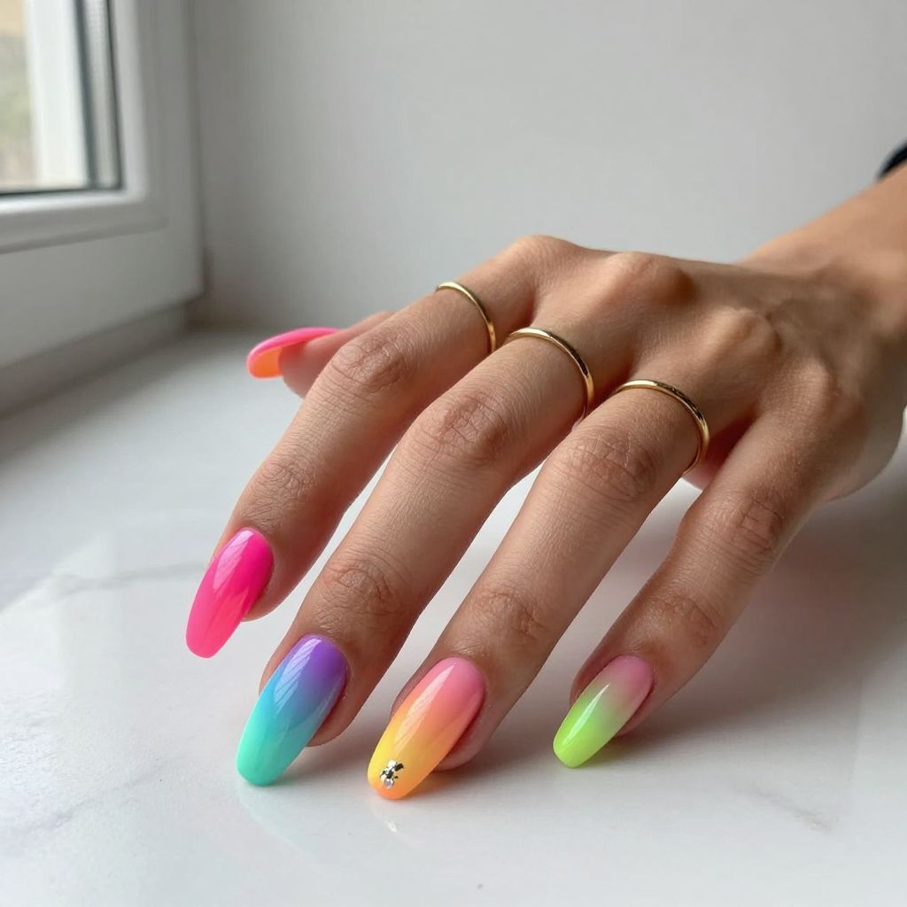 Neon Rainbow Ombre Gradient Nails