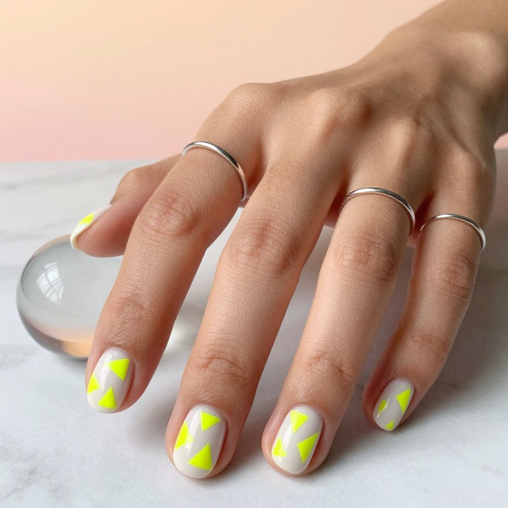 Neon Yellow Geometric Triangles Nails