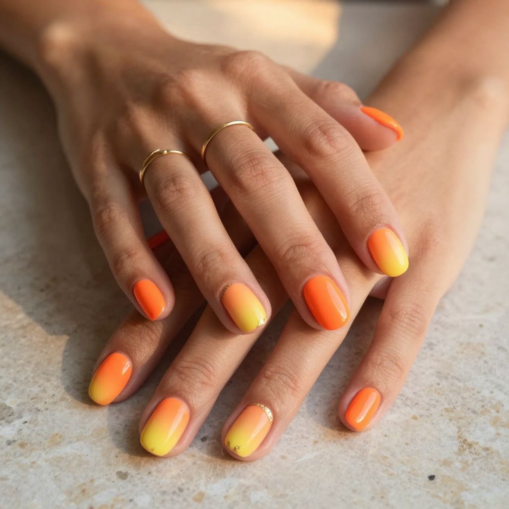 Neon Orange Sunset Gradient Short Nails