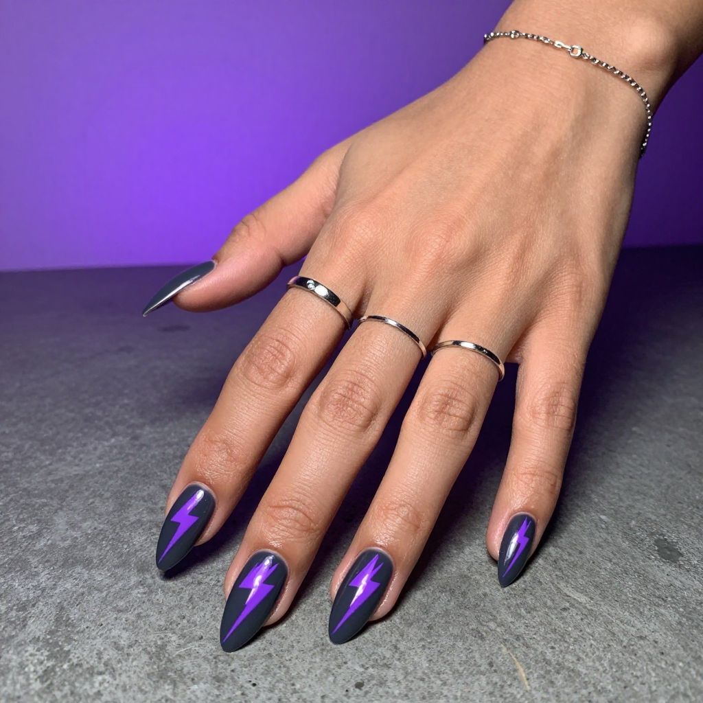 Neon Purple Lightning Bolt Nails
