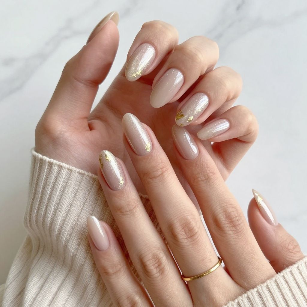 Champagne Sparkle Almond Nails