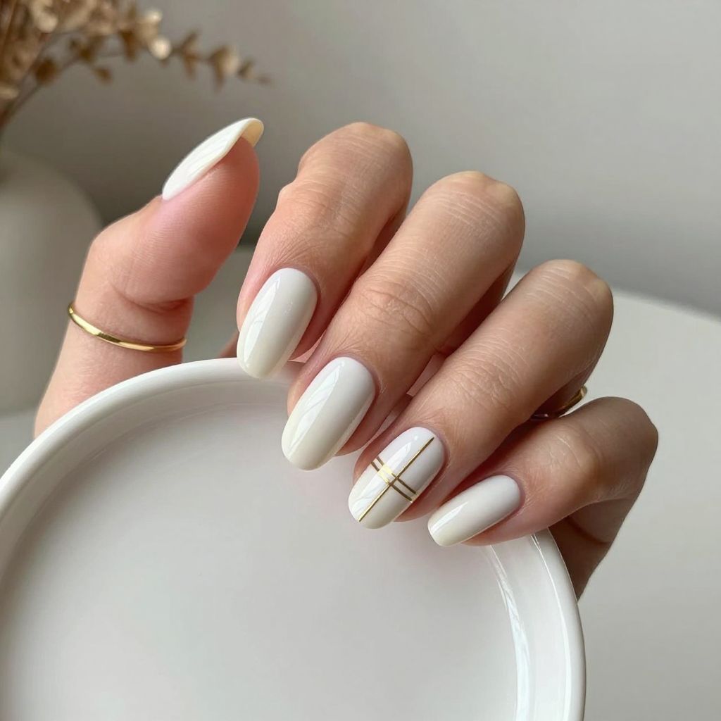 Soft White with Hand Painted Minimalist Gold Lines