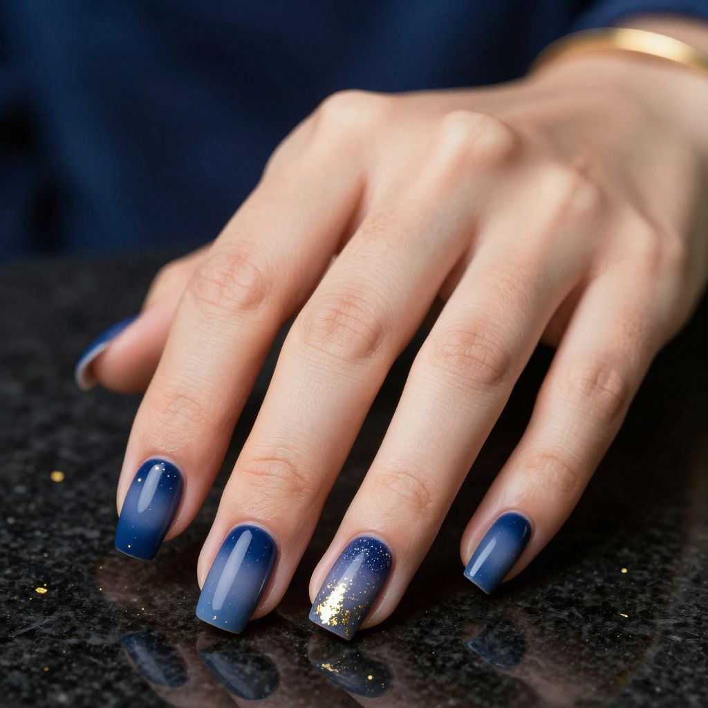 Midnight Blue Ombre with Gold Dust