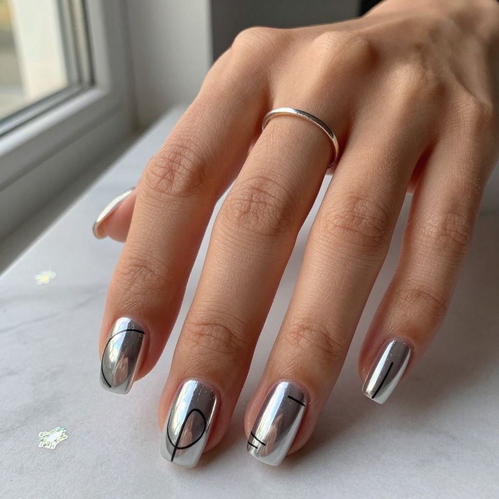 Silver Chrome with Black Linear Details