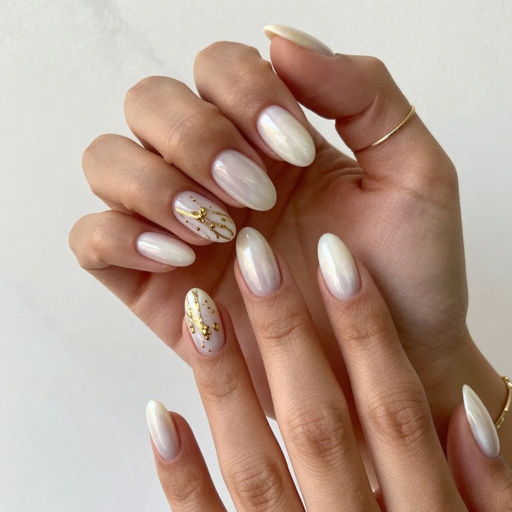 White Pearl with Gold Splatter Art
