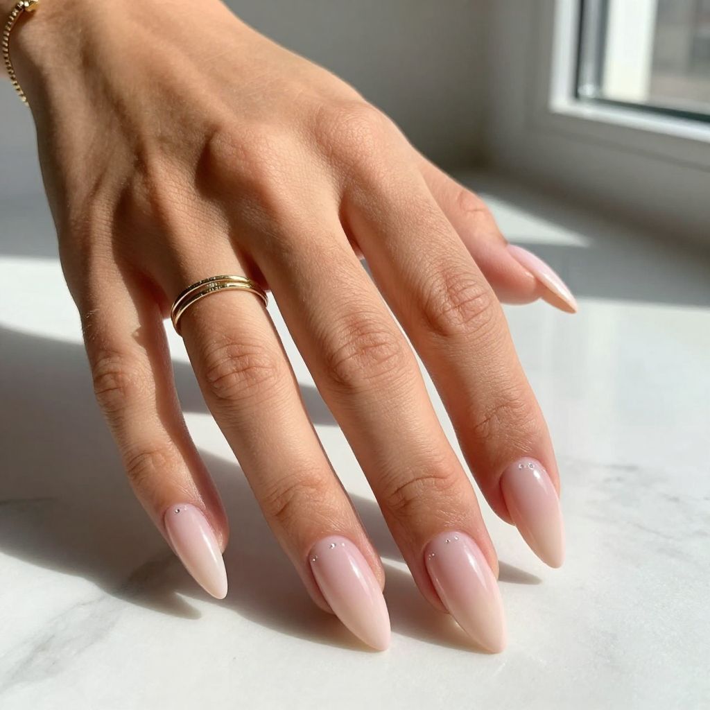 Soft Pink Gradient Stiletto Nails