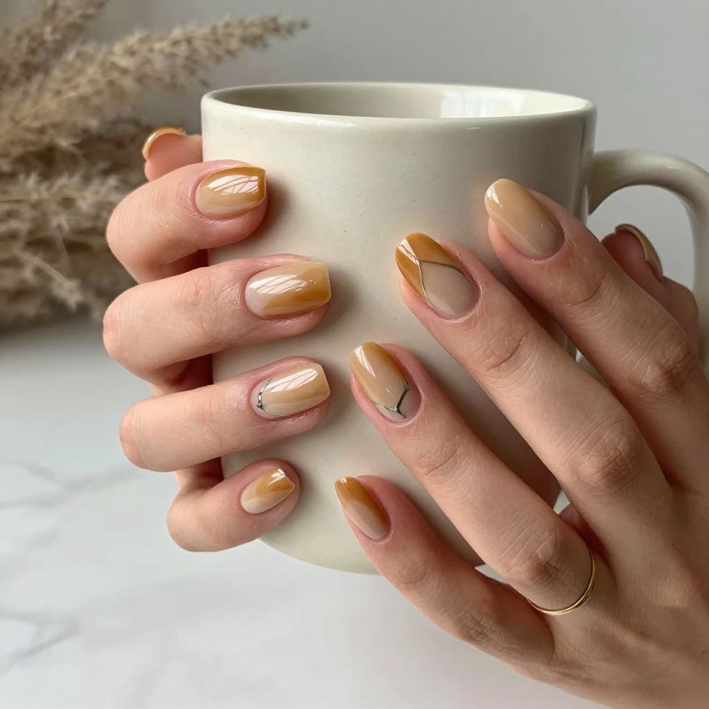 Warm Caramel Nude with Negative Space Design