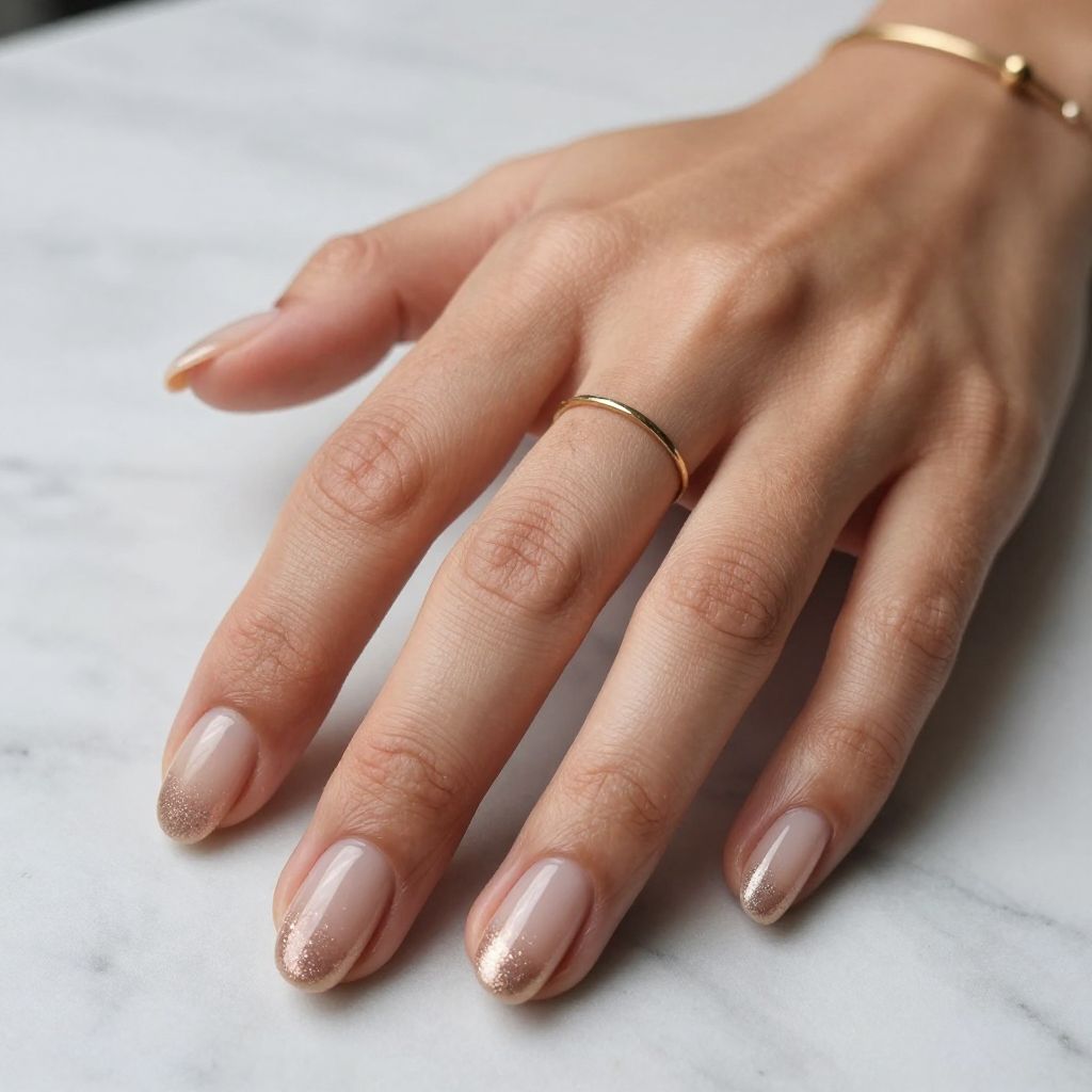 Beige Ballerina Nails with Ombre Glitter