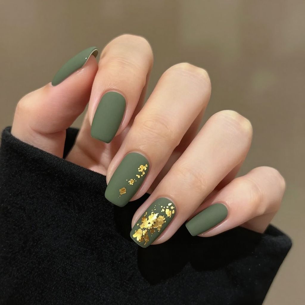 Olive Green Nails nail idea 1