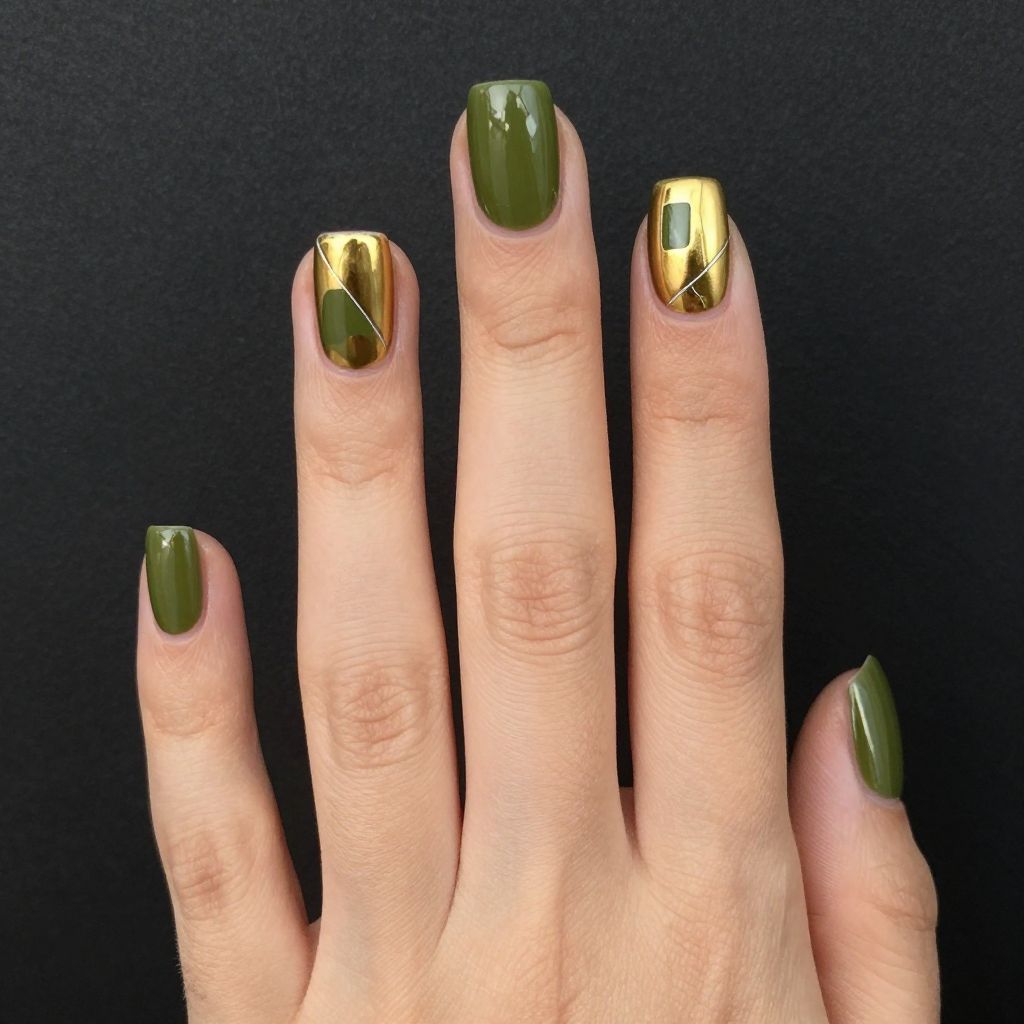 Olive Green Nails nail idea 11
