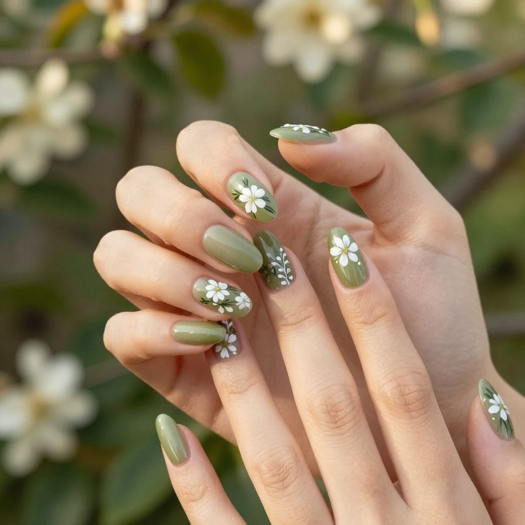Olive Green Nails nail idea 6