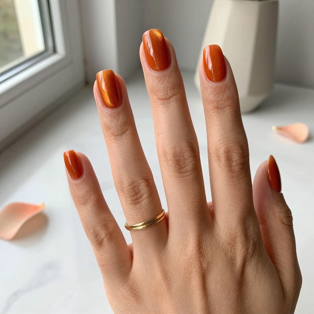 Deep Orange Cat Eye Nails