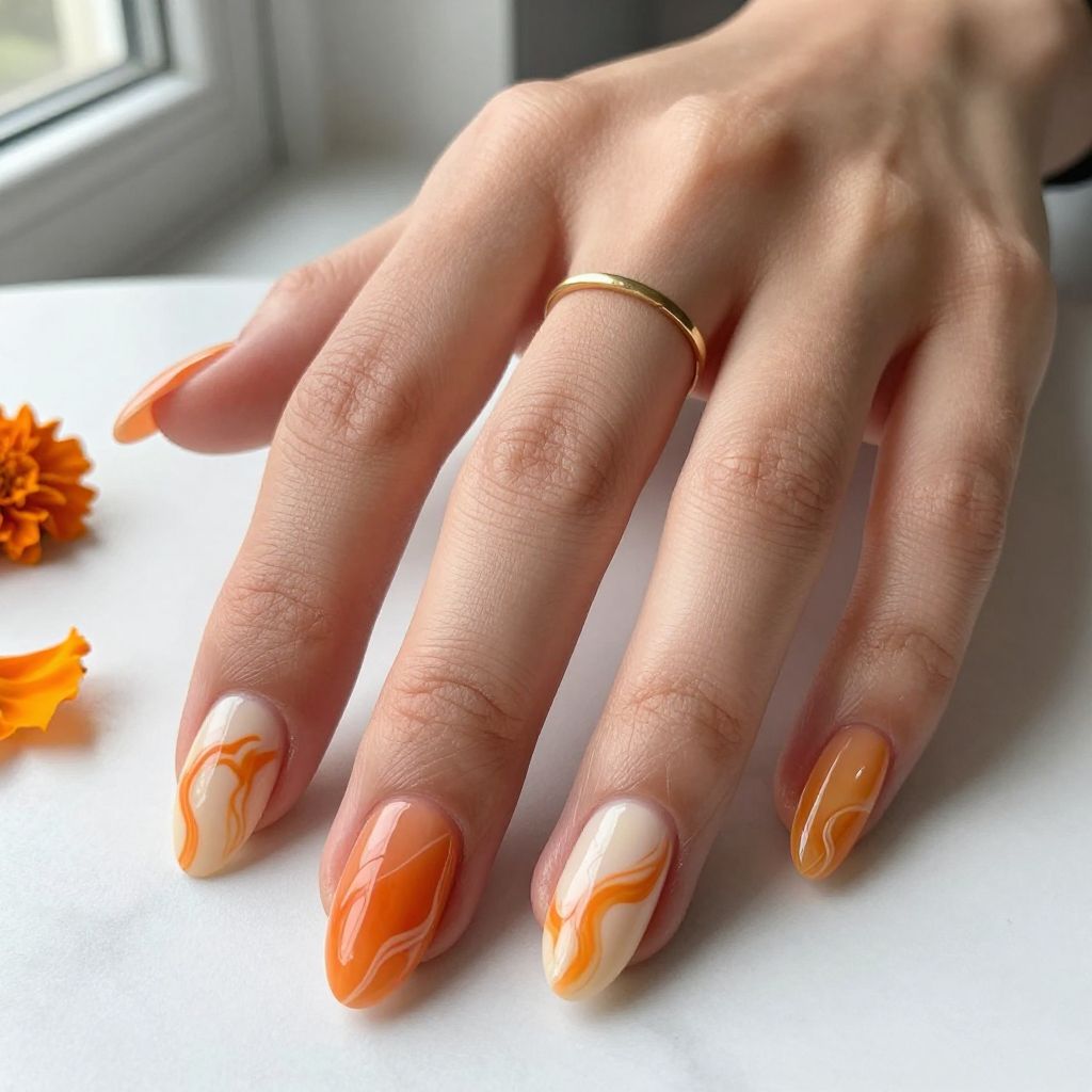 Orange Marble Nail Art